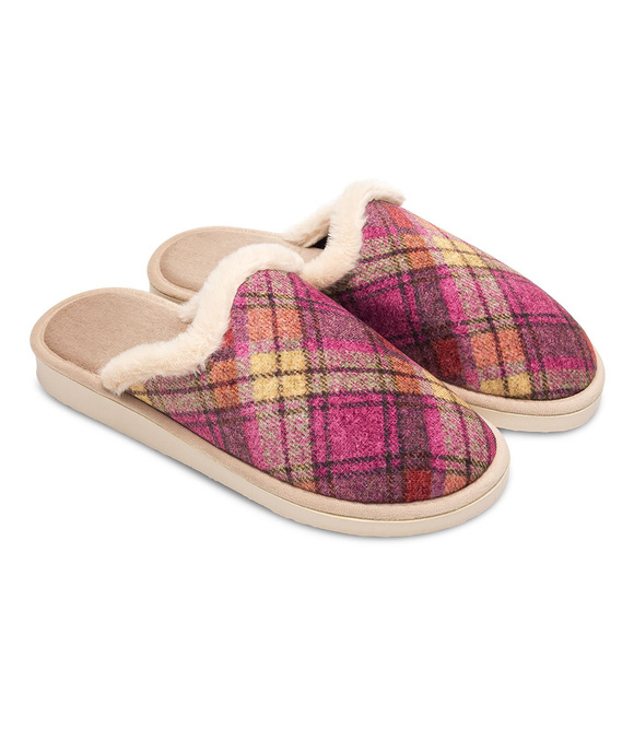 Kapcie damskie obuwie domowe w kratę