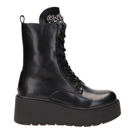 Botki zimowe damskie wysokie sznurowane z zamkiem na  koturnie