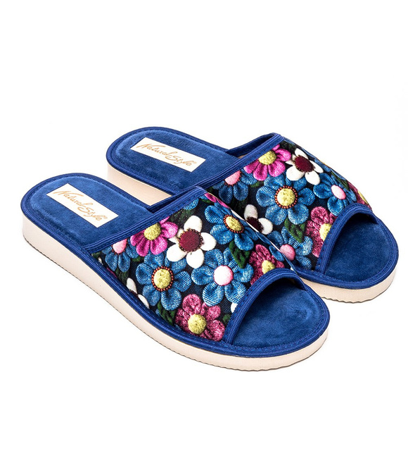 Kapcie damskie obuwie domowe odkryte palce kwiaty