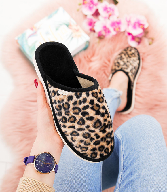 Kapcie damskie obuwie domowe panterka
