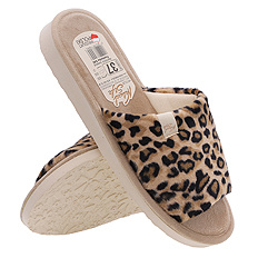 Kapcie damskie obuwie domowe odkryte palce w panterkę