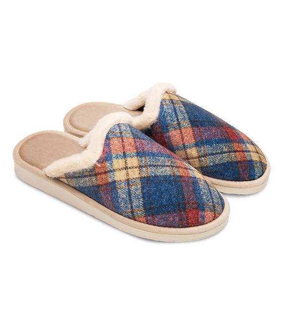 Kapcie damskie obuwie domowe w kratę